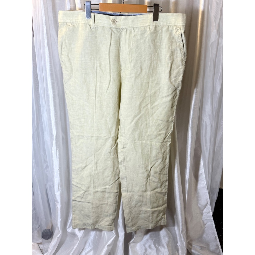 Sportscraft Linen Trousers Mens 40 Cream Excellent Kansas Fit Straight Leg Pants